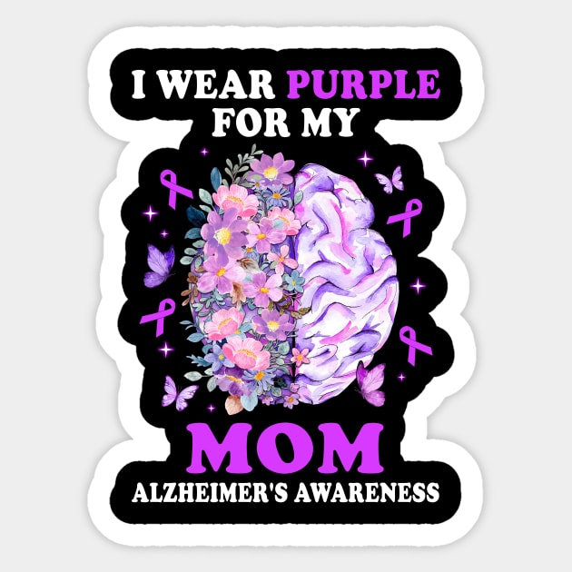 I Wear Purple For My Mom Alzheimer's Awareness Brain Sticker by James Green